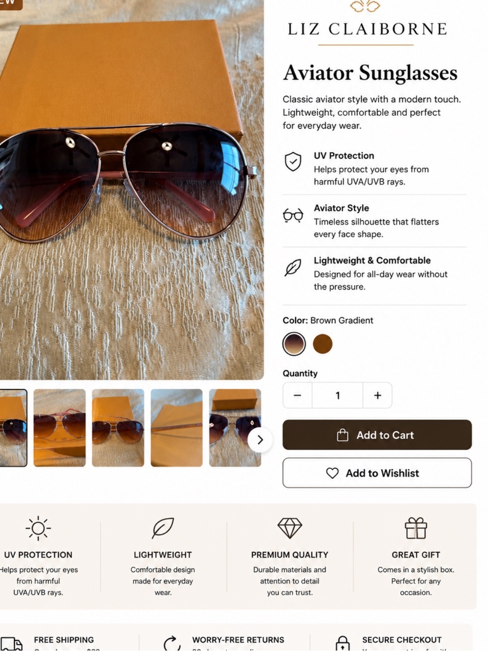 Stylish Aviator Sunglasses with Brown Lenses by Liz Claiborne
